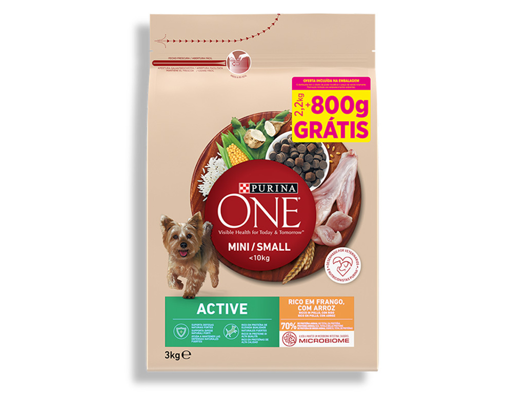 Ração para cão purina one mini active 2.2kg+800g