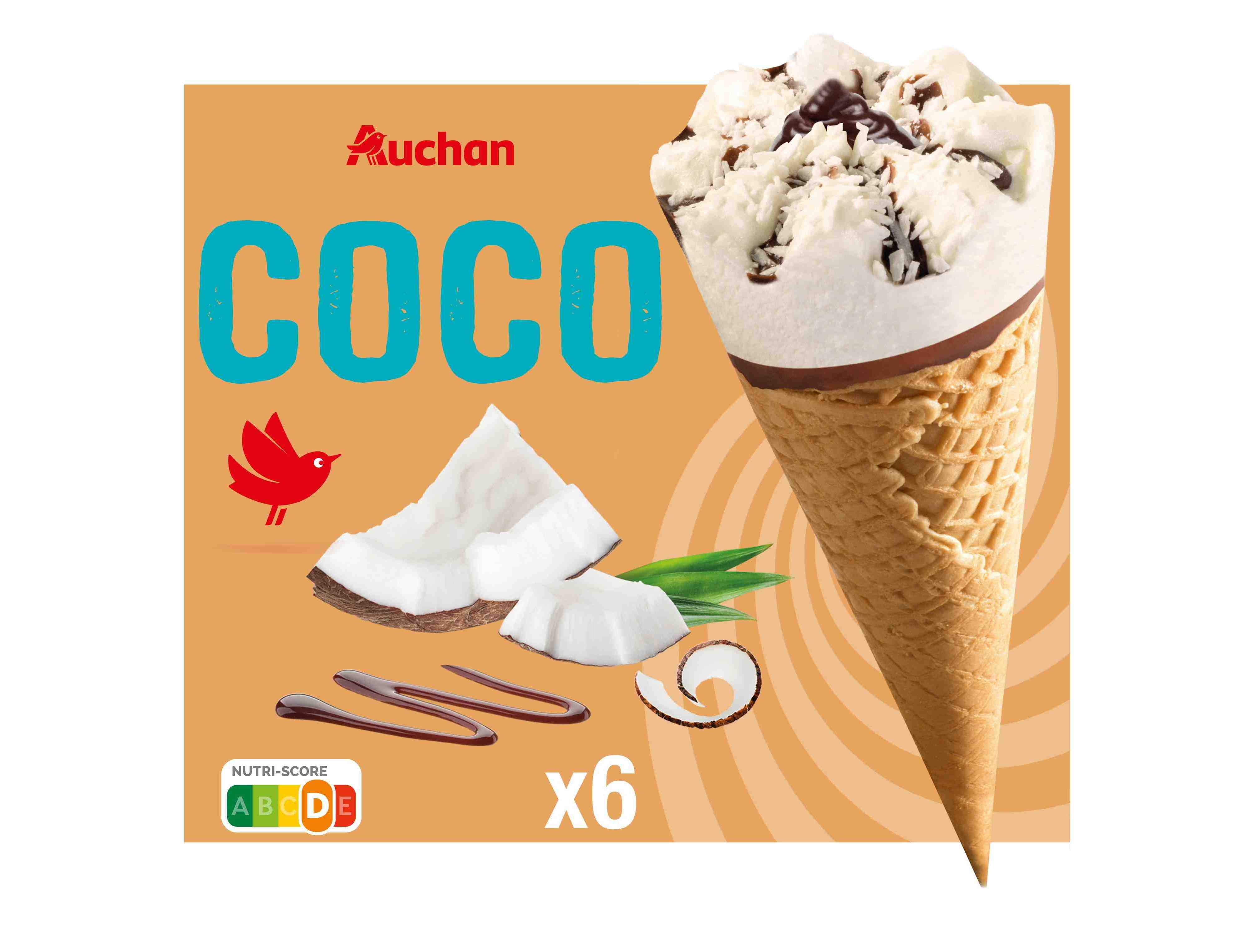 Gelado Cone Auchan Coco 6x120ml Auchan