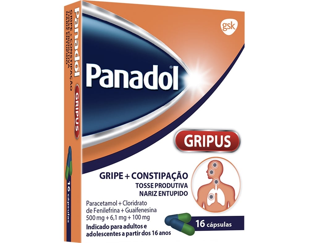 Cápsulas panadol gripus 500mg+6.1mg+100mg 16un