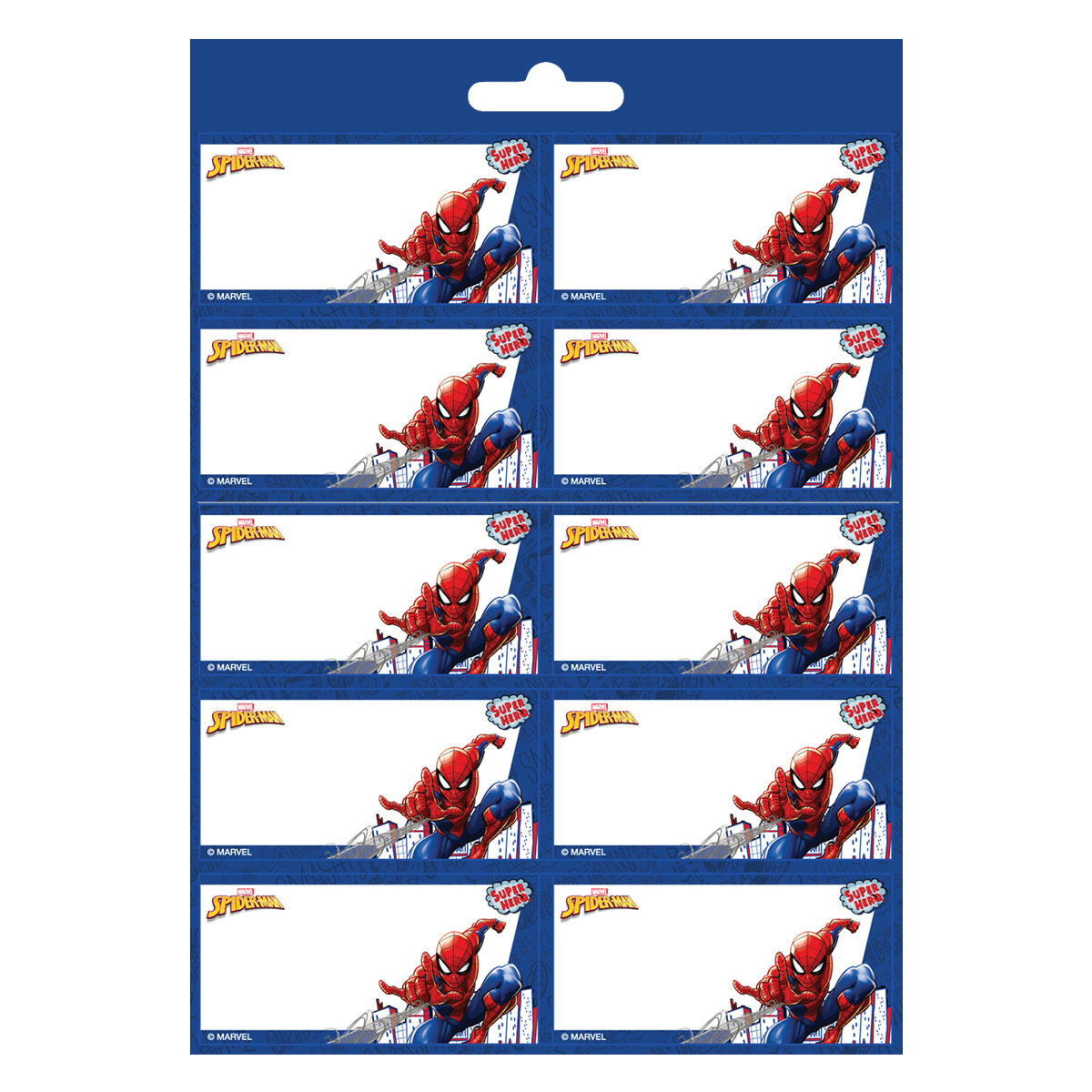 Conjunto de 20 etiquetas escolares spider-man 15x21cm