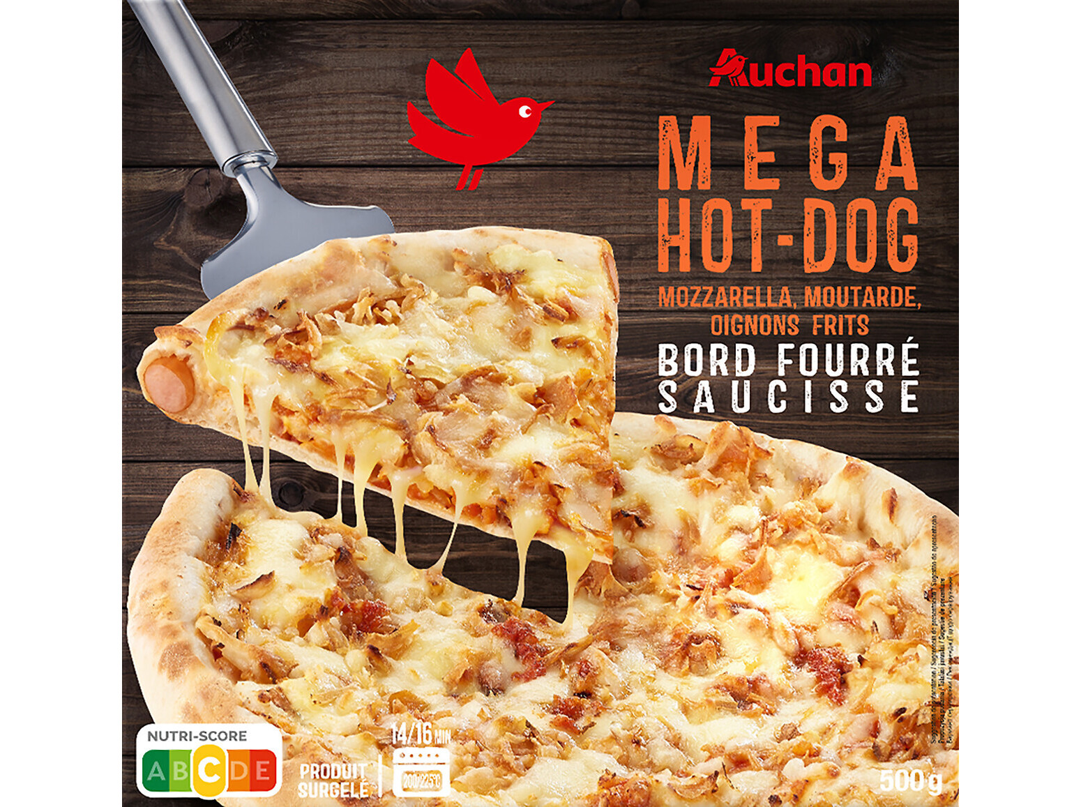 Pizza mega hot-dog auchan rebordo recheado salsicha 500g