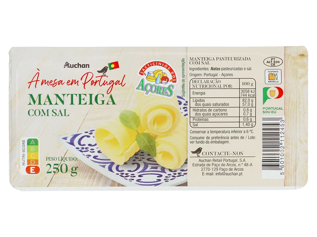 Manteiga Auchan À Mesa Em Portugal Pasteurizada Com Sal Açores 250g Auchan