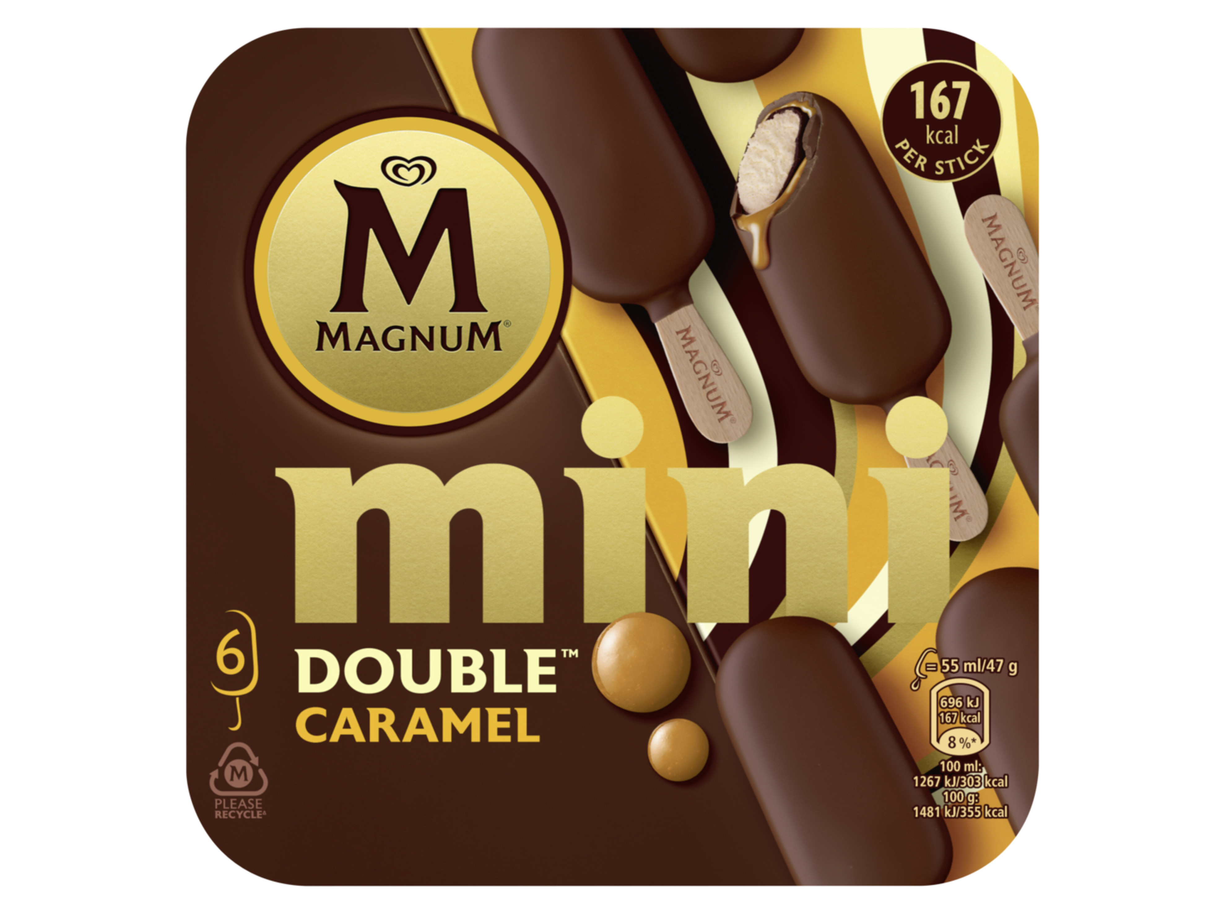 Gelado magnum multipack mini double caramelo 6x60ml