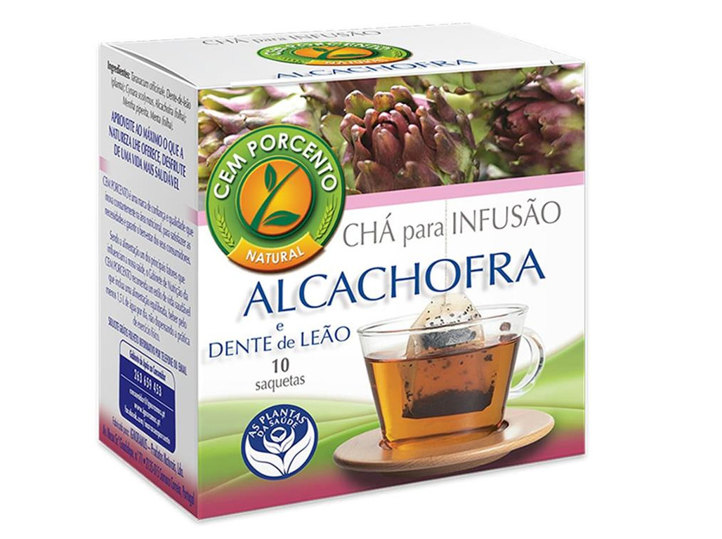 Chá Cem Porcento Alcachofra Dente Leão 10 Saquetas Cem Porcento