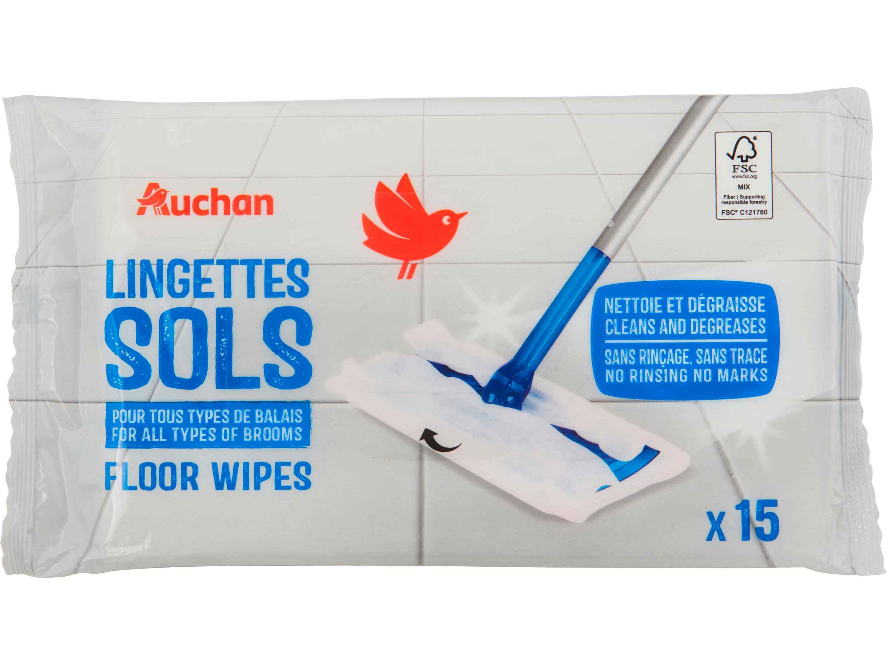 Toalhitas Chão Auchan Limpa & Desengordura 15un | Auchan