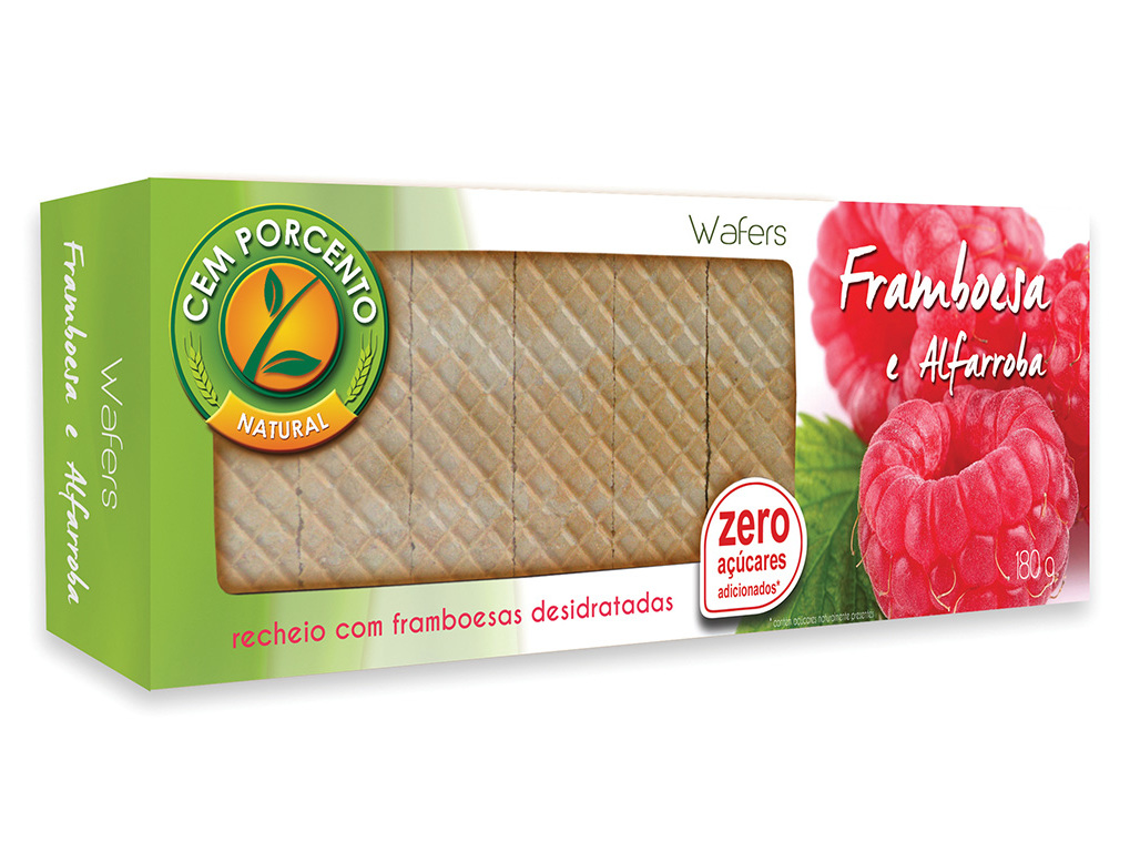 Wafer cem porcento framboesa alfarroba sem açúcar 180g