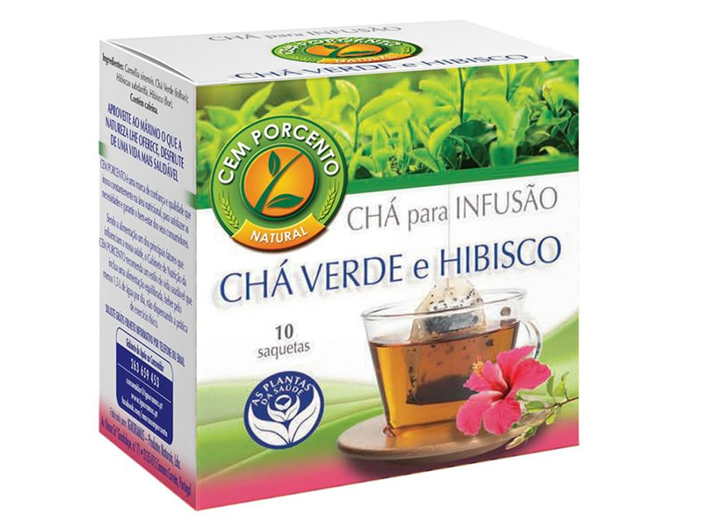 Chá Cem Porcento Verde E Hibisco 10 Saquetas Cem Porcento