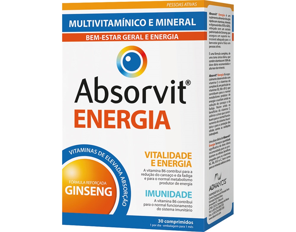 Suplemento Absorvit Energia 30 Comprimidos Absorvit