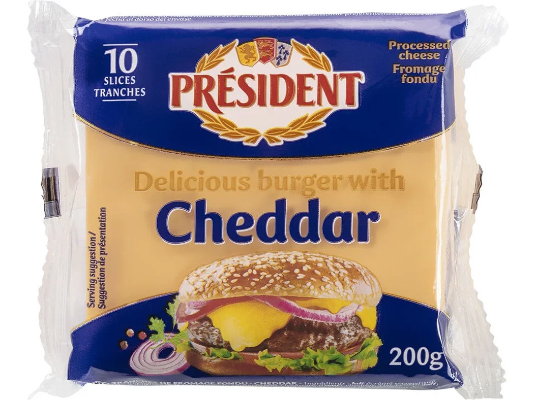 Queijo fundido cheddar president 10 fatias 200g