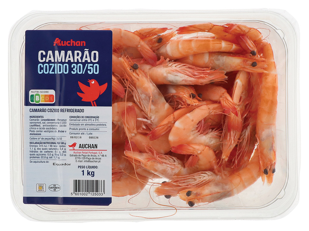 Camarão cozido vannamei auchan 30/50 1kg