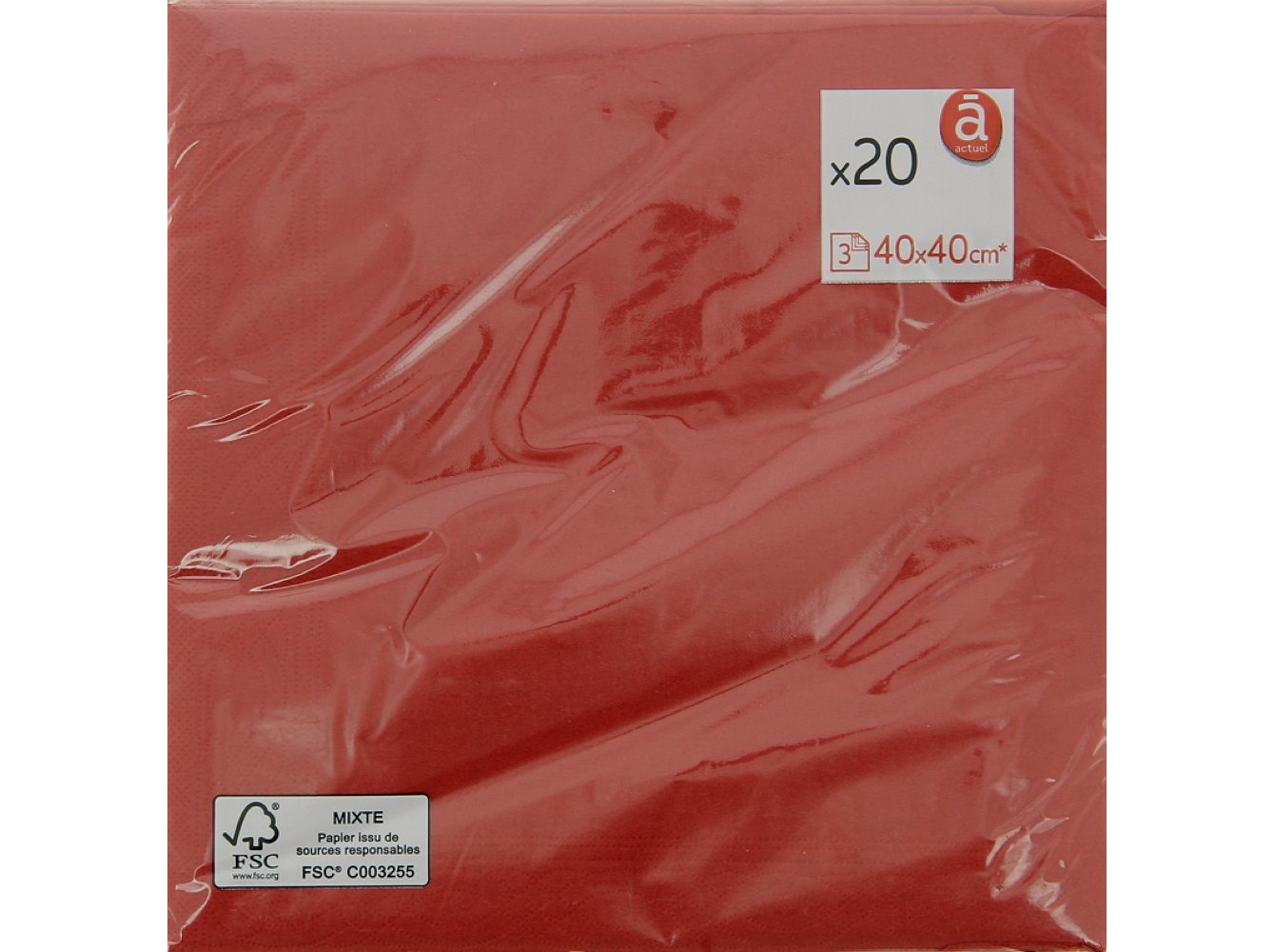 Guardanapo folha tripla actuel vermelho 40x40cm pack 20 unidades