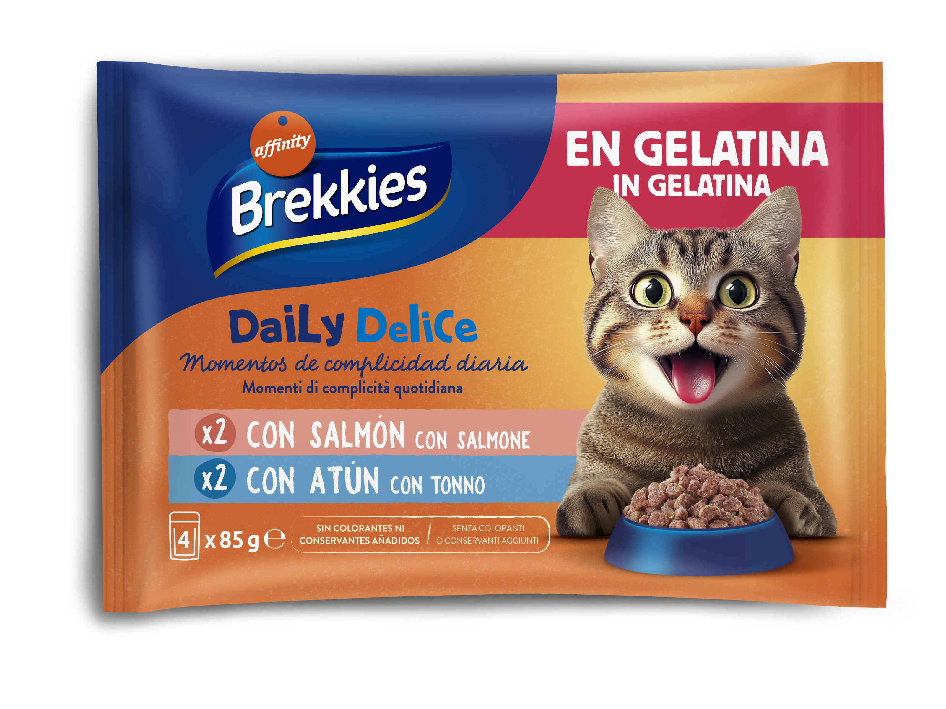 Comida Húmida Gato Brekkies Salmão E Atum Gelatina 4x85g