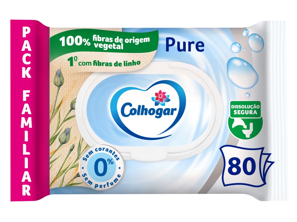 Papel higiénico colhogar húmido pure 80un