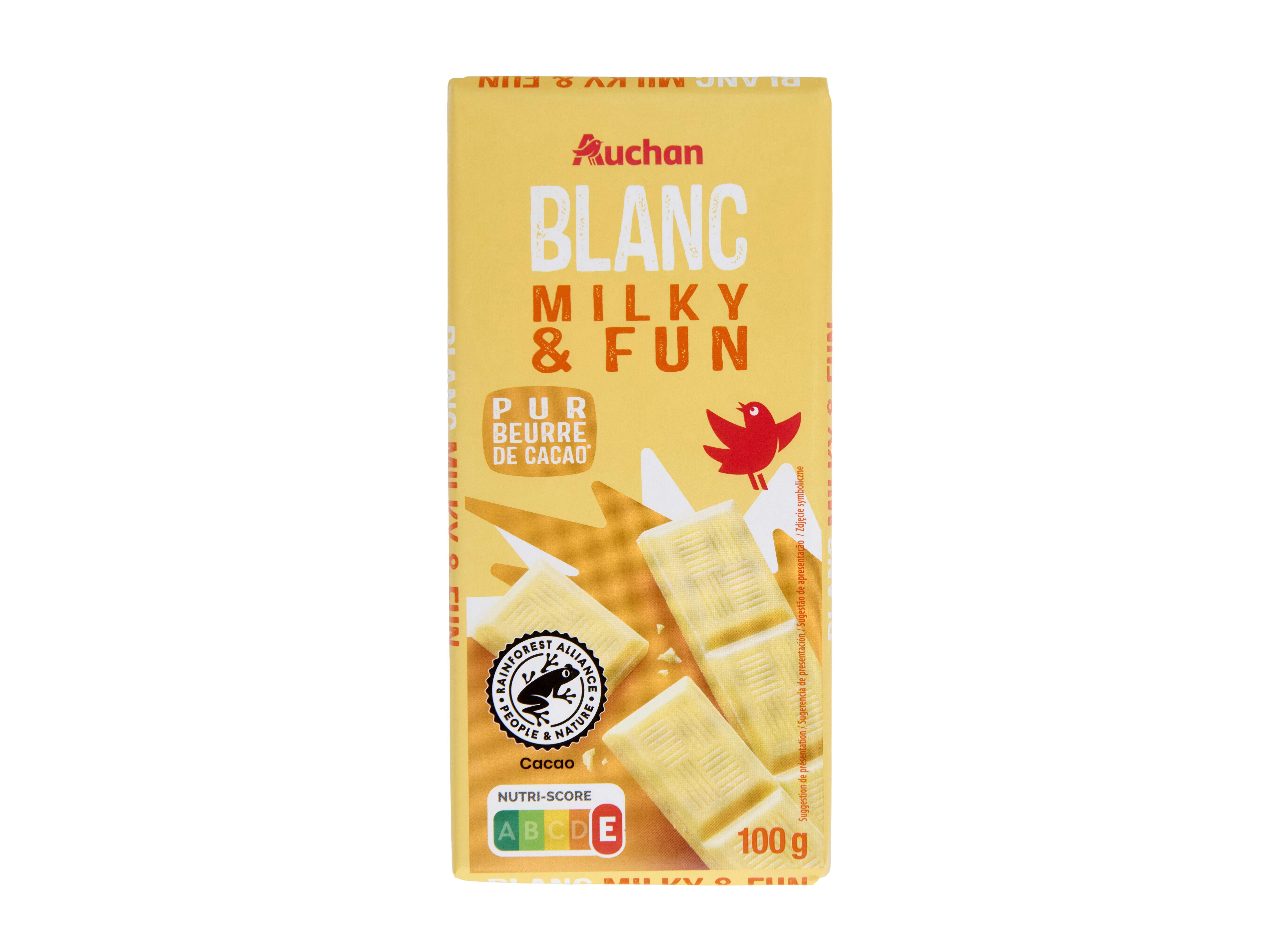 Chocolate auchan branco milky &fun 100g