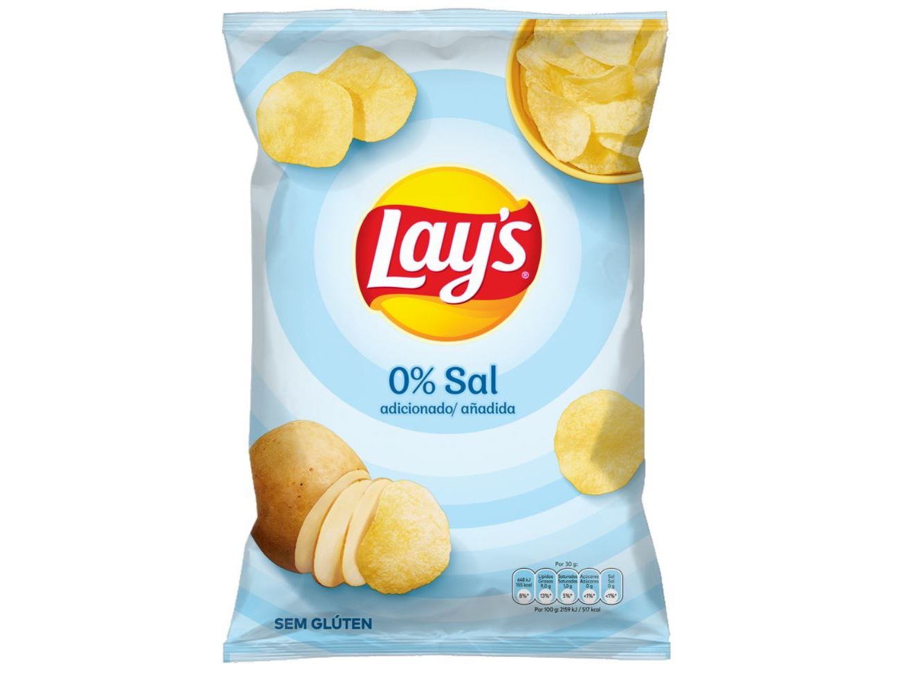 Batatas fritas lisas lay's 0% sal 140g