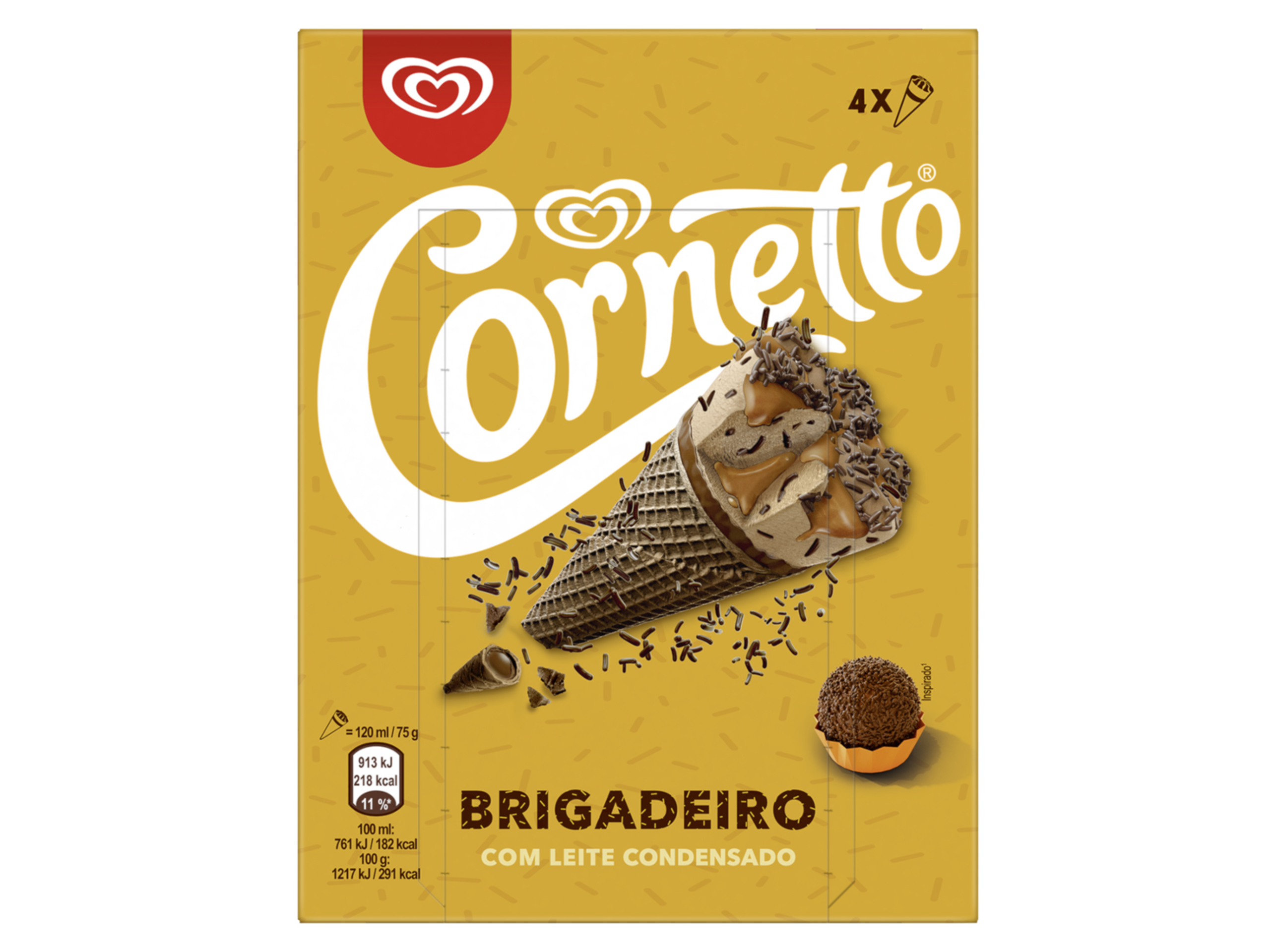 Gelado cornetto brigadeiro 4x120ml