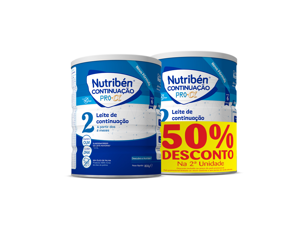 Leite nutriben continuação 2x800g 50% 2ª un
