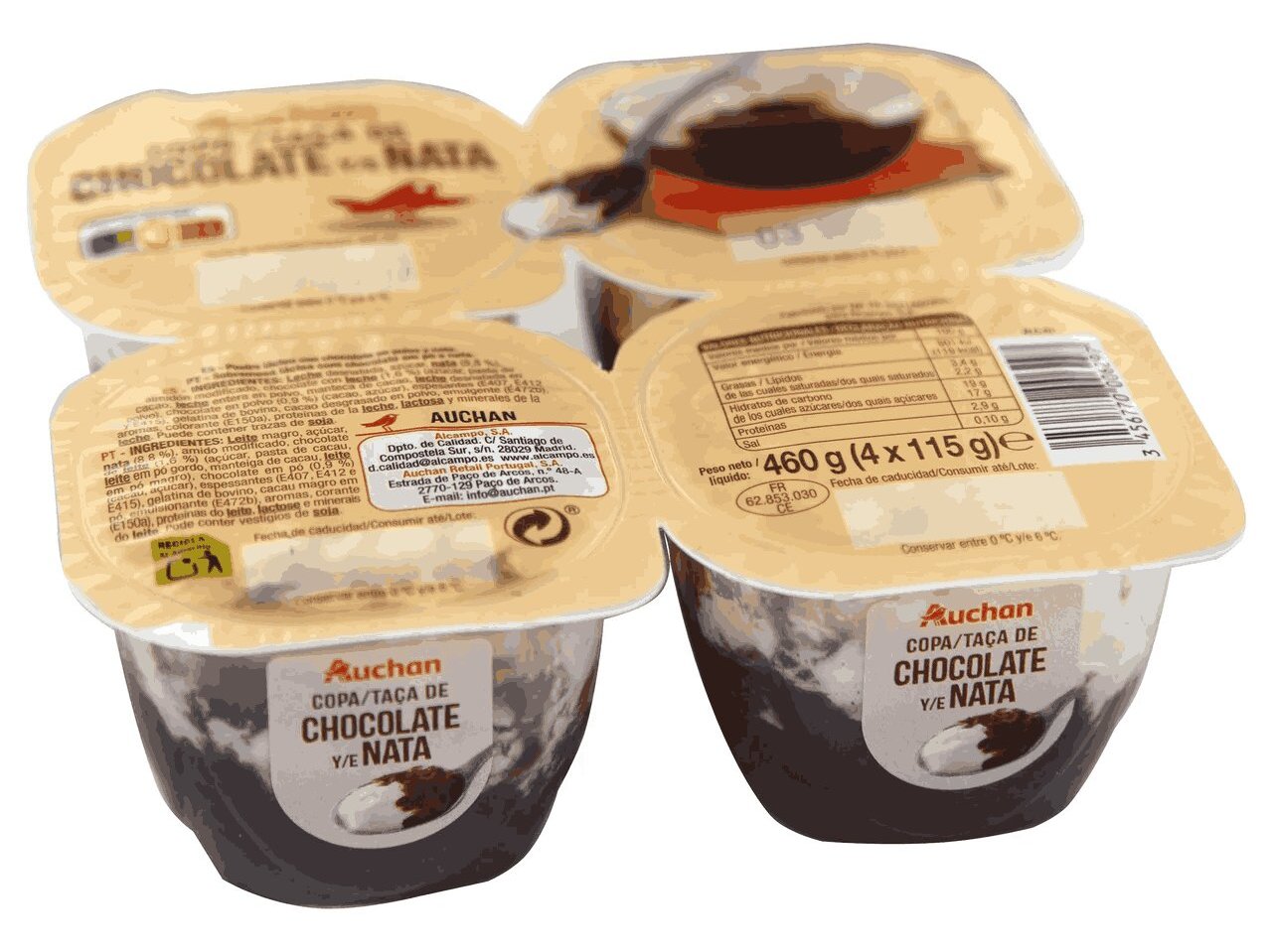 Creme Liégeois Auchan Chocolate E Nata 4x115g Auchan