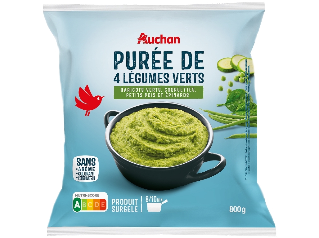 Puré de 4 legumes auchan verdes cozinhado 800g