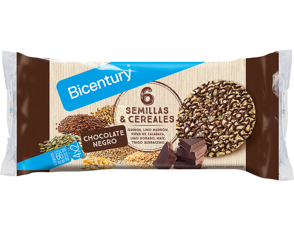 Tortitas Bicentury Arroz 6 Sementes E Cereais Com Chocolate Preto 112g Bicentury
