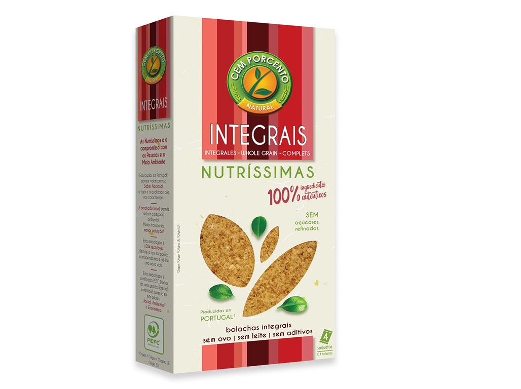 Bolacha Cem Porcento Nutríssimas Integral Tradicionais 250g Cem Porcento